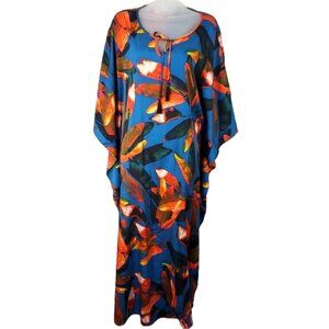 Bob Mackie Wearable Art Midi Caftan Tropical Leaves Print Lounger Dress SZ M